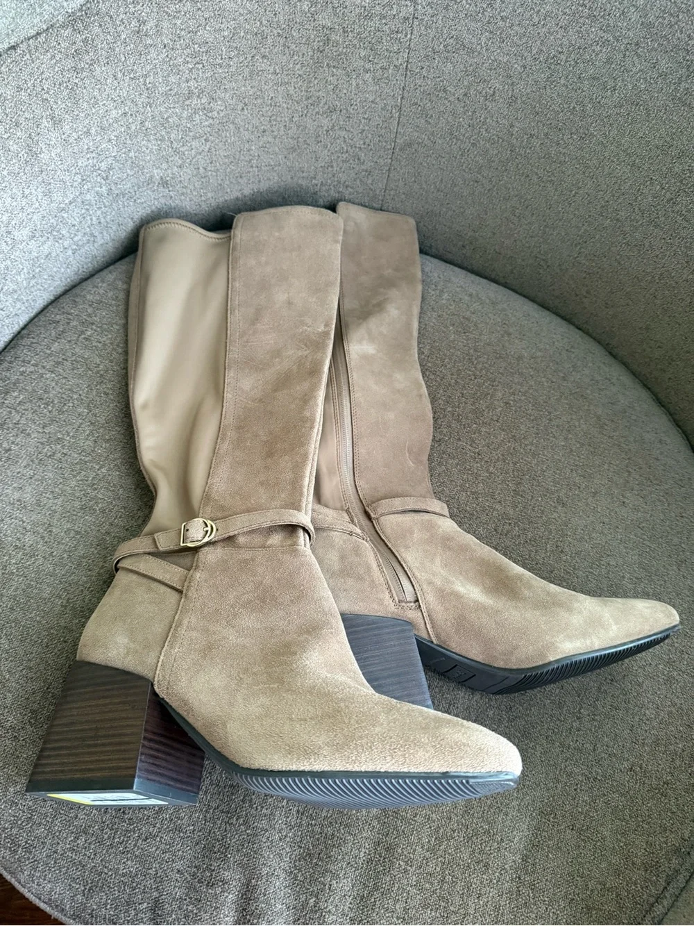 Blondo Taupe Over-the-Knee Block Heel Boot with Buckle